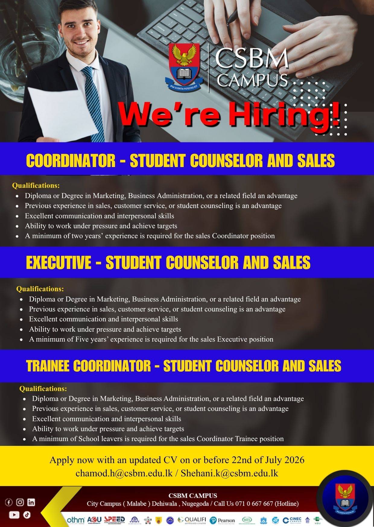 Trainee Coordinator - Student Counselor & Sales